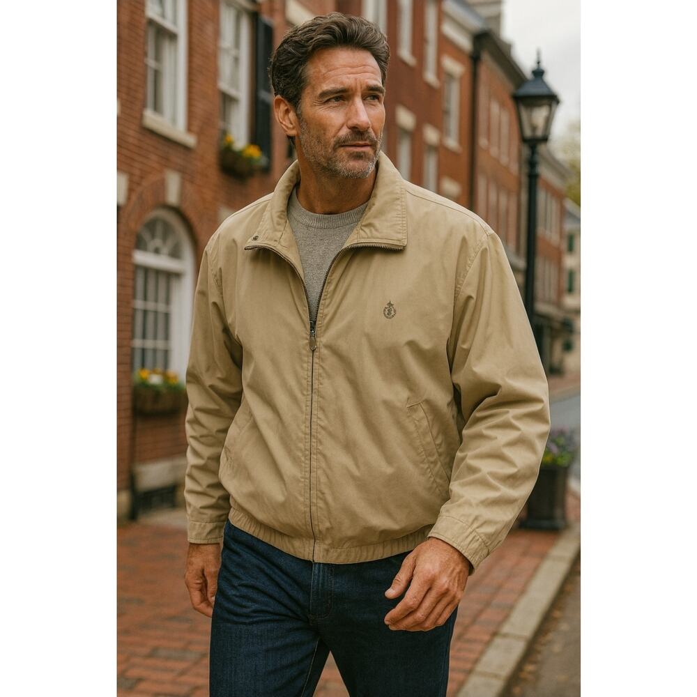 VTG CHAPS RALPH LAUREN Khaki Lined Zip Long Sleeve Lightweight Jacket Men XL